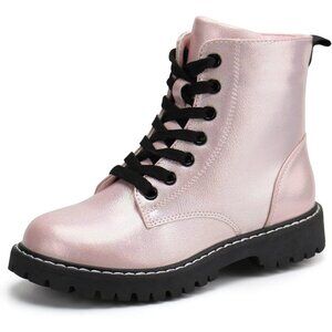 🆕Kids Pink Ankle Boots Boys Girls Side Zipper Lace Up Work Boots Combat Boots